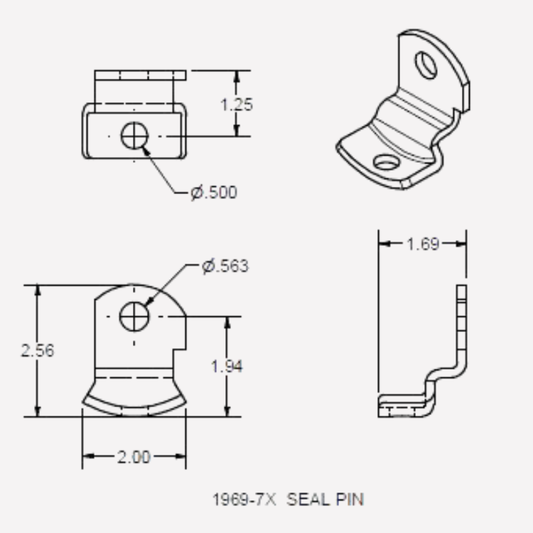 Seal pin for 1969 handle keeper, top portion with padlock eye